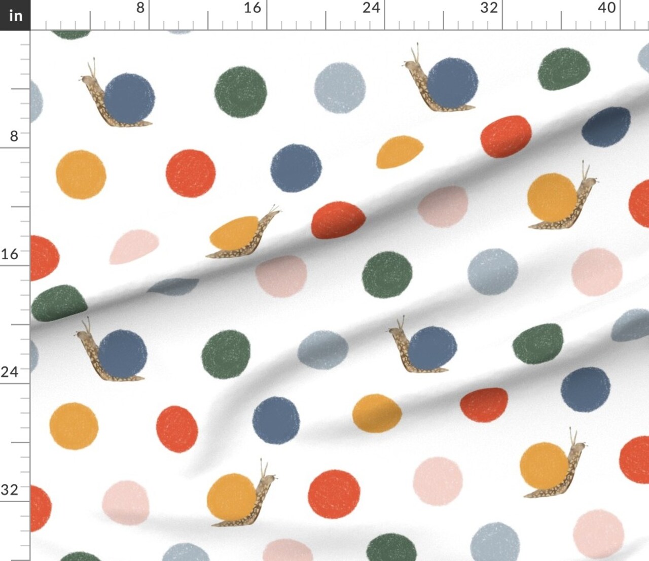 Polka Dots Woodland Snails Primary Colors Whimsical Cute Bright Colorful Large Scale Custom Printed Fabric by Spoonflower Various Fabrics by the Yard or Fat Quarter